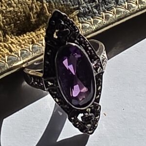 Art Deco Sterling amethyst and marcasite ring